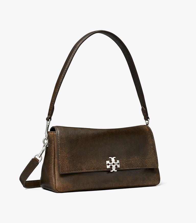 Tory Burch designer ショルダーバッグ チャーリー ディストレスト スモール ショルダーバッグ in New Barley/ Dark Roast angle