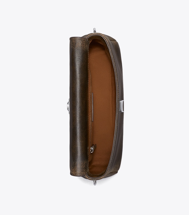 Tory Burch designer ショルダーバッグ チャーリー ディストレスト スモール ショルダーバッグ in New Barley/ Dark Roast オーバーヘッド