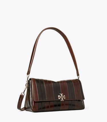 Tory Burch designer shoulder bags Small Charlie Eel-Embossed Shoulder Bag in Dark Brown Multi angle