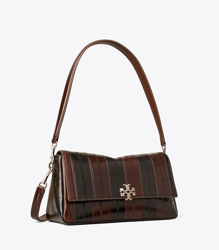 Tory Burch designer shoulder bags Small Charlie Eel-Embossed Shoulder Bag in Dark Brown / Lavender angle