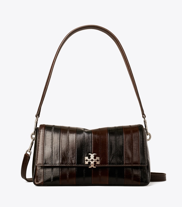 Tory Burch designer shoulder bags Small Charlie Eel-Embossed Shoulder Bag in Dark Brown / Lavender front