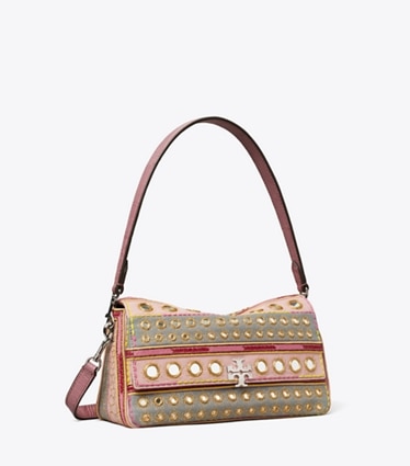 Tory Burch designer shoulder bags Small Charlie Embellished Shoulder Bag in Pink / Gray angle