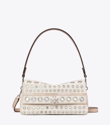 Tory Burch designer shoulder bags Small Charlie Embellished Shoulder Bag in New Ivory front