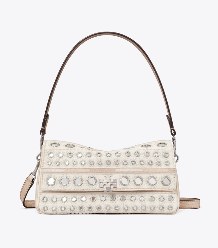 Tory Burch designer shoulder bags Small Charlie Embellished Shoulder Bag in New Ivory front