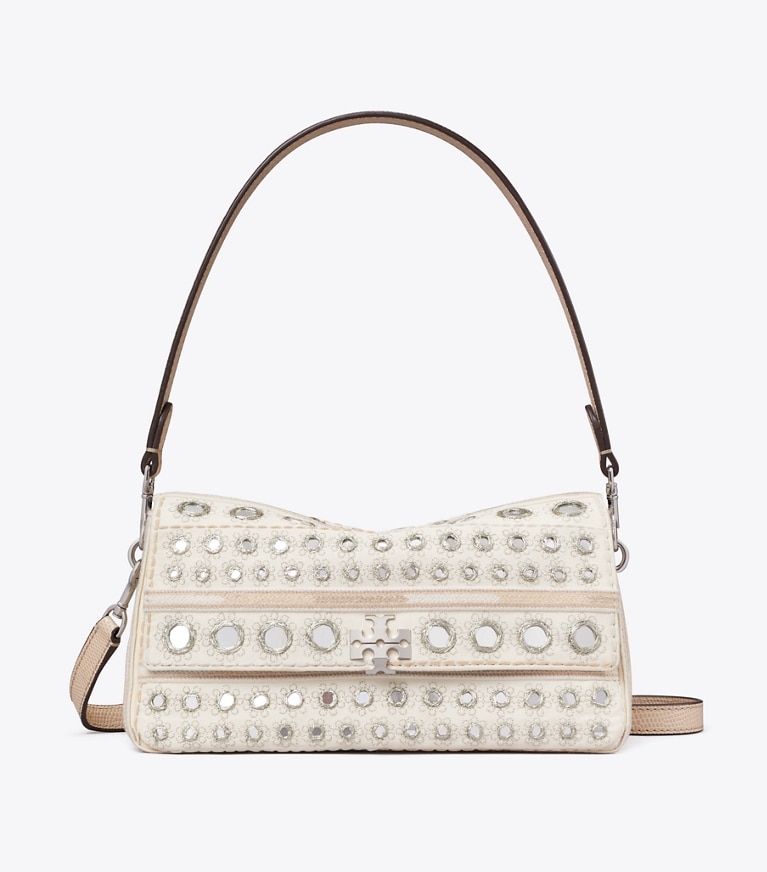 Tory Burch designer shoulder bags Small Charlie Embellished Shoulder Bag in New Ivory front