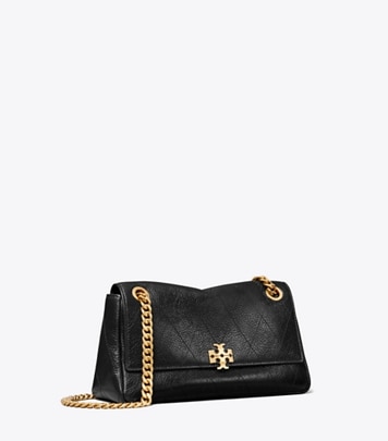 Small Kira Diamond Quilt Shoulder Bag in black with gold chain