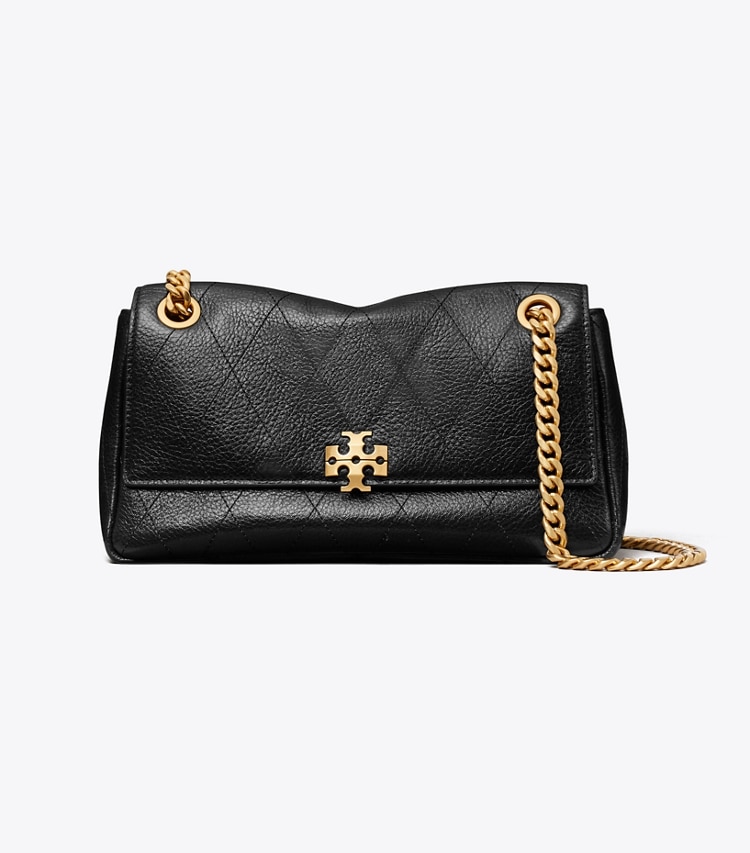 Tory Burch designer shoulder bags Small Charlie Quilted Shoulder Bag in Black front