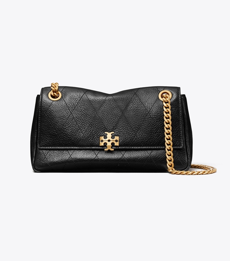 Tory Burch designer shoulder bags Small Charlie Quilted Shoulder Bag in Black front