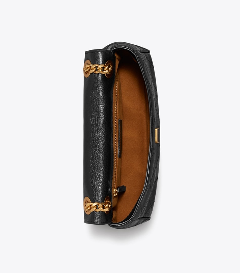 Tory Burch designer shoulder bags Small Charlie Quilted Shoulder Bag in Black overhead