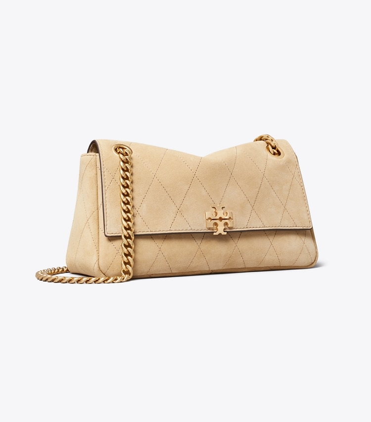 Tory Burch designer shoulder bags Small Charlie Quilted Suede Shoulder Bag in Stone angle