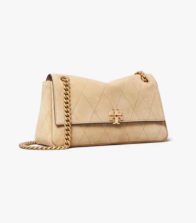 Tory Burch designer shoulder bags Small Charlie Quilted Suede Shoulder Bag in Stone angle