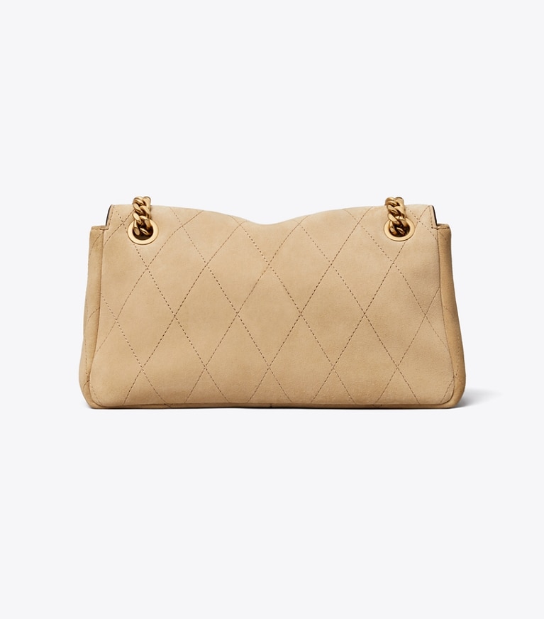 Tory Burch designer shoulder bags Small Charlie Quilted Suede Shoulder Bag in Stone back