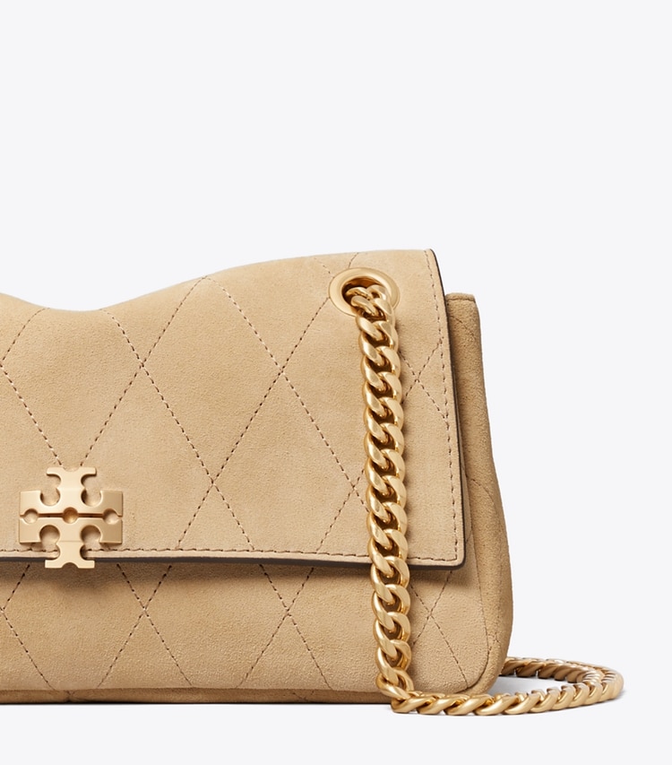Tory Burch designer shoulder bags Small Charlie Quilted Suede Shoulder Bag in Stone detail