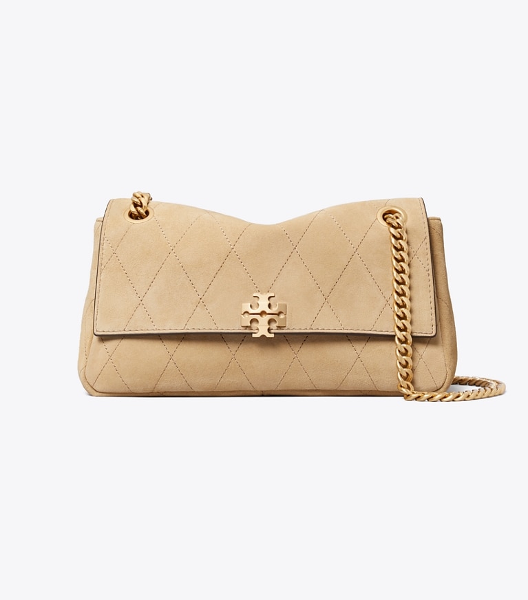 Tory Burch designer shoulder bags Small Charlie Quilted Suede Shoulder Bag in Stone front