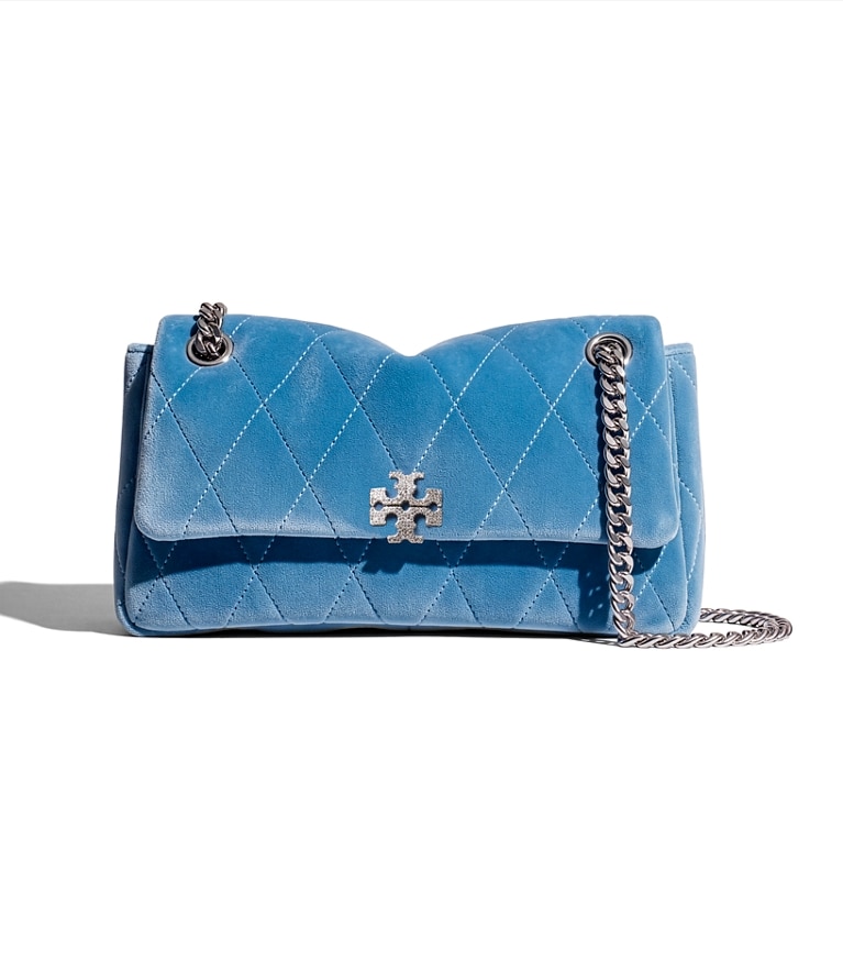 Tory Burch designer shoulder bags Small Charlie Quilted Velvet Pavé Shoulder Bag in Electric Blue additional