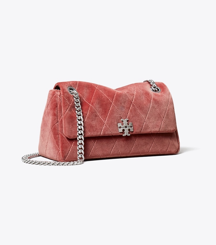 Tory Burch designer shoulder bags Small Charlie Quilted Velvet Pavé Shoulder Bag in Desert Flower angle