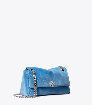 Tory Burch designer shoulder bags Small Charlie Quilted Velvet Pavé Shoulder Bag in Electric Blue angle