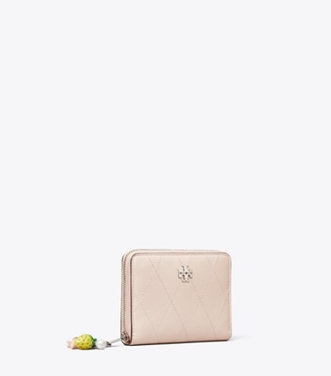 Tory Burch designer wallets Small Charlie Quilted Zip-Around Wallet in Soft Pink / Charms angle
