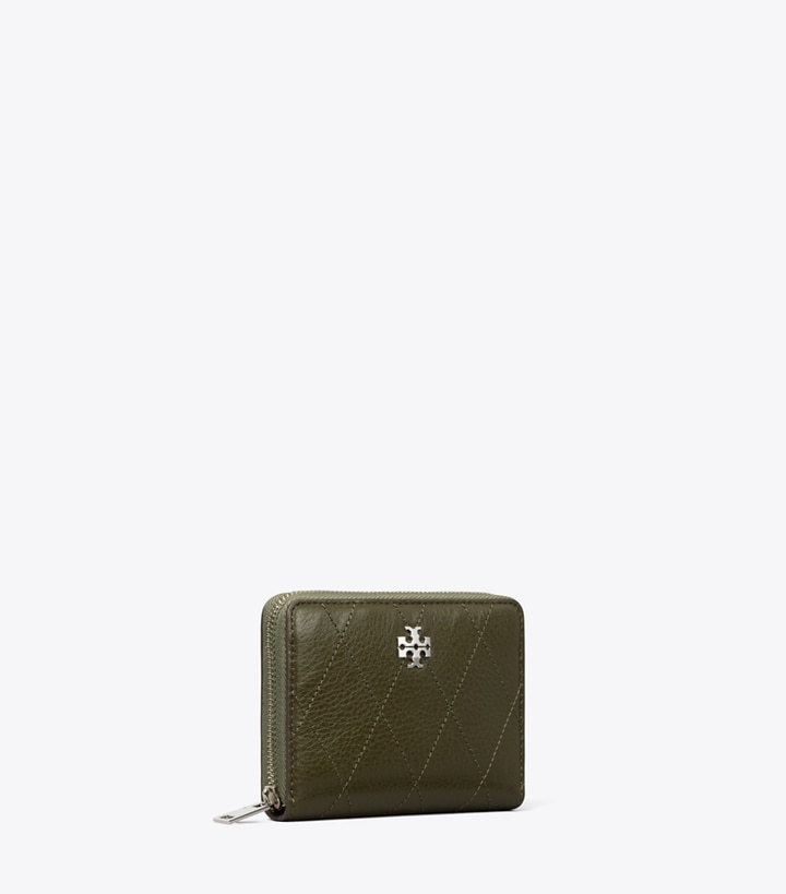 Tory Burch designer wallets Small Charlie Quilted Zip-Around Wallet in Dark Olive angle