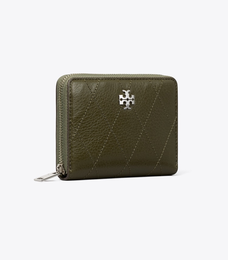 Tory Burch designer wallets Small Charlie Quilted Zip-Around Wallet in Dark Olive angle