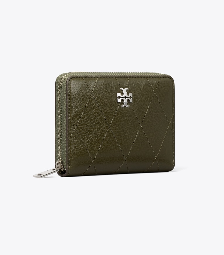 Tory Burch designer wallets Small Charlie Quilted Zip-Around Wallet in Dark Olive angle