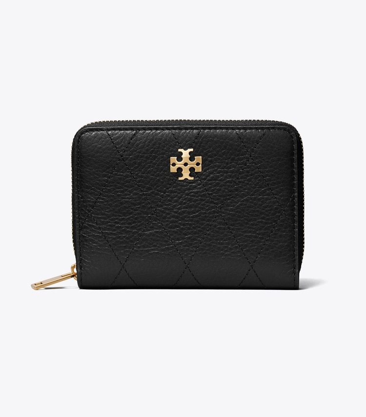 Tory Burch designer wallets Small Charlie Quilted Zip-Around Wallet in Black front