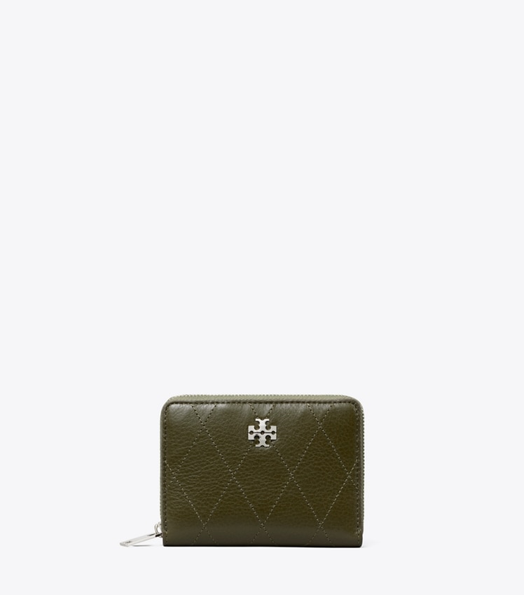 Tory Burch Small Charlie Quilted Zip-Around Wallet — Dark Olive