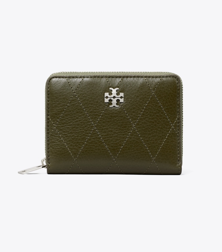 Tory Burch designer wallets Small Charlie Quilted Zip-Around Wallet in Dark Olive front