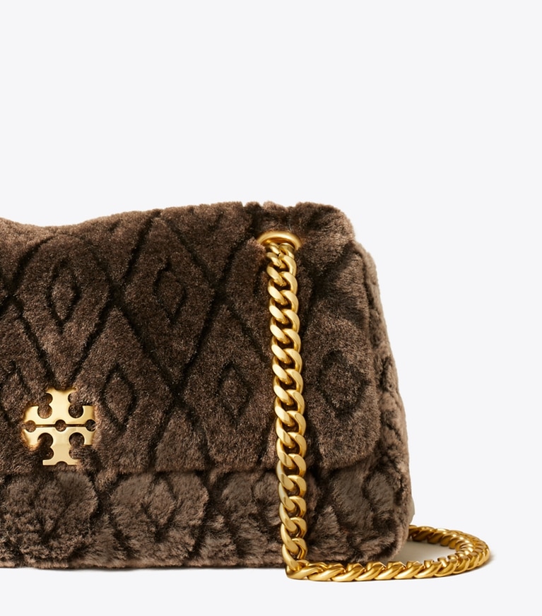 Tory Burch designer shoulder bags Small Charlie Shearling Shoulder Bag in Cocoa detail