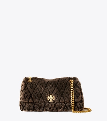 Tory Burch designer shoulder bags Small Charlie Shearling Shoulder Bag in Cocoa front