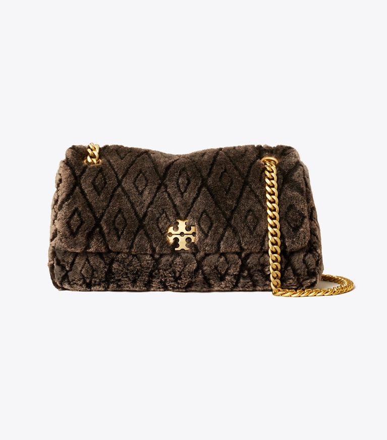 Tory Burch designer shoulder bags Small Charlie Shearling Shoulder Bag in Cocoa front