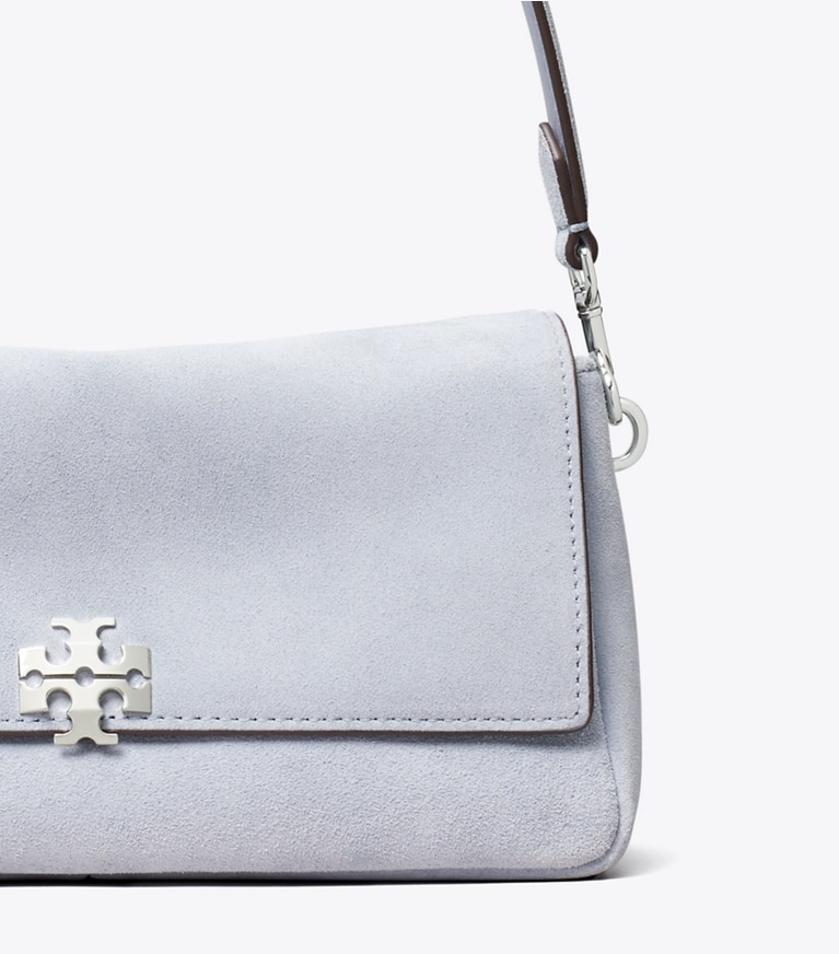 Tory Burch designer shoulder bags Small Charlie Suede Shoulder Bag in Light Blue detail