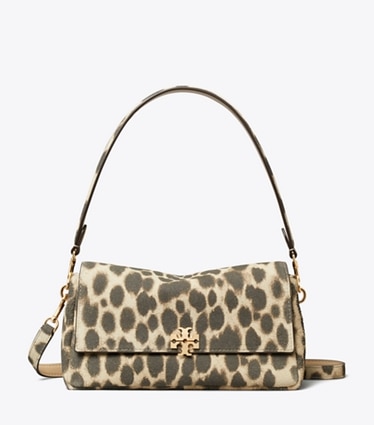 Tory Burch designer shoulder bags Small Charlie Suede Shoulder Bag in Leopard Spots front