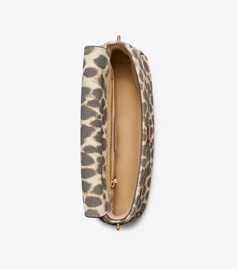 Tory Burch designer shoulder bags Small Charlie Suede Shoulder Bag in Leopard Spots overhead