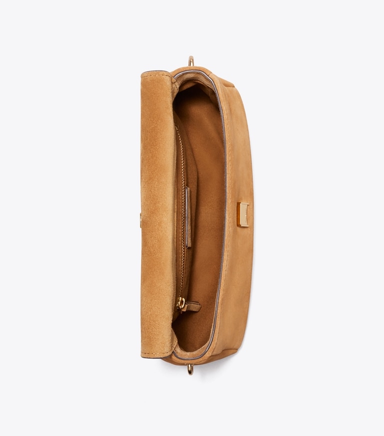 Tory Burch designer sacs porté épaule Small Charlie Suede Shoulder Bag in Wild Tobacco dessus