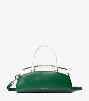 Tory Burch designer crossbody bags Small Colorblock Bowler in Sapphire Green front