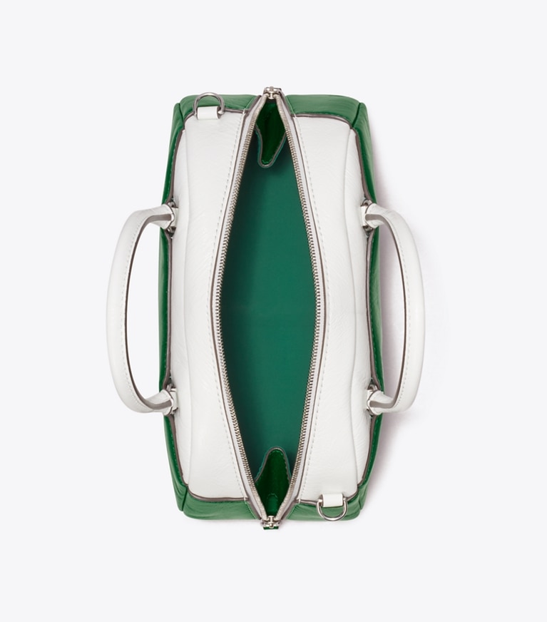 Tory Burch designer crossbody bags Small Colorblock Bowler in Sapphire Green overhead