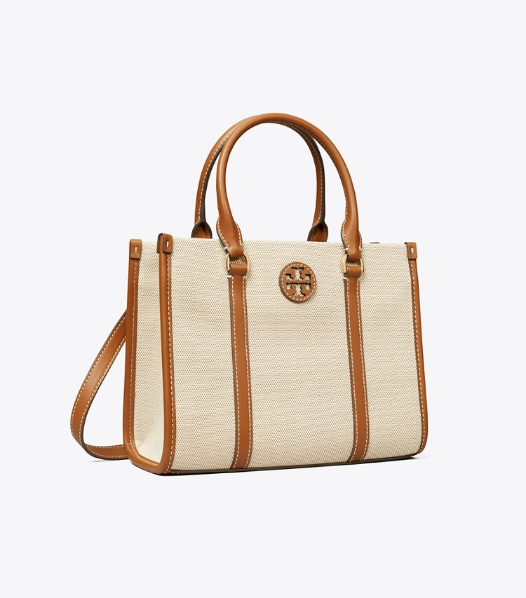 Tory Burch designer tote bags Small Cotton Canvas Tote in Canvas / Classic Cuoio / Classic Cuoio angle