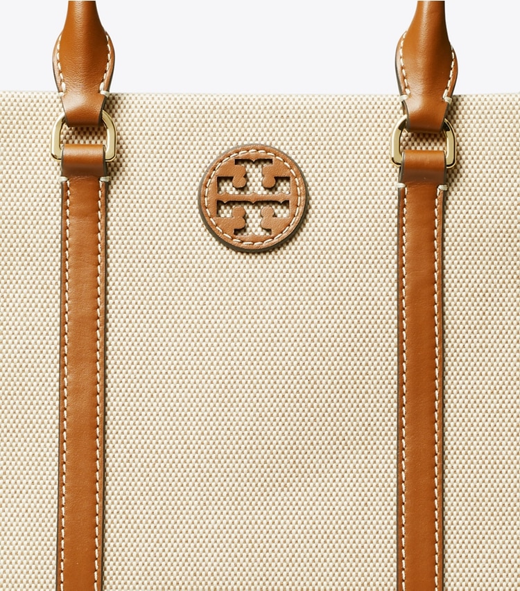 Tory Burch designer tote bags Small Cotton Canvas Tote in Canvas / Classic Cuoio / Classic Cuoio detail