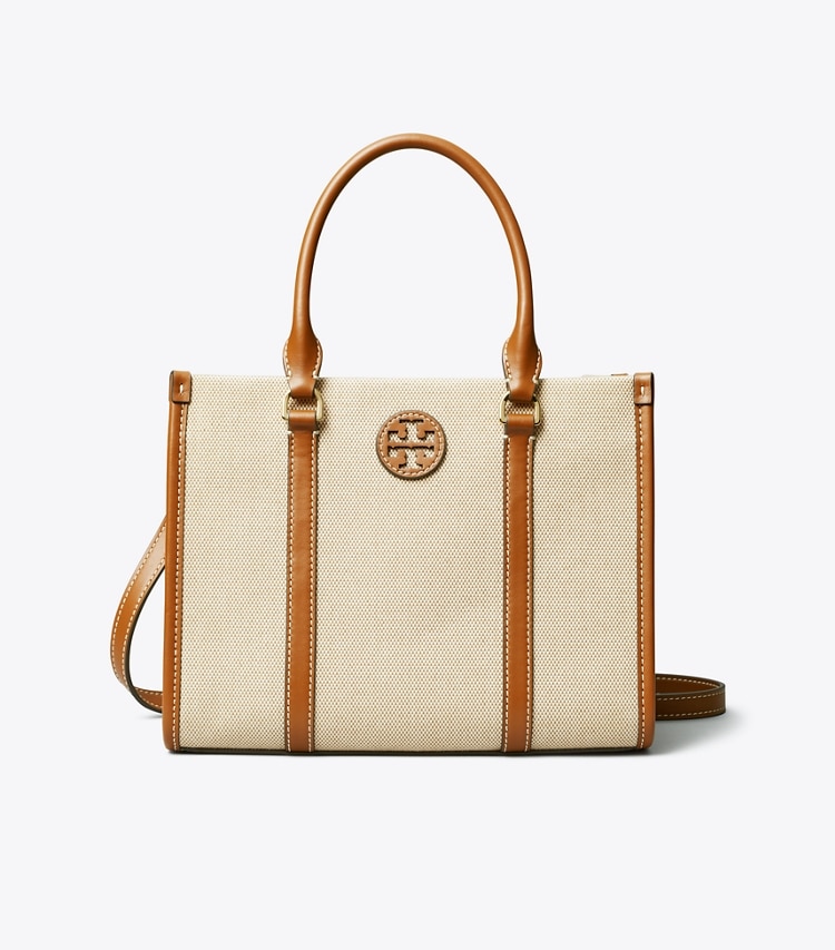 Tory Burch designer tote bags Small Cotton Canvas Tote in Canvas / Classic Cuoio / Classic Cuoio front