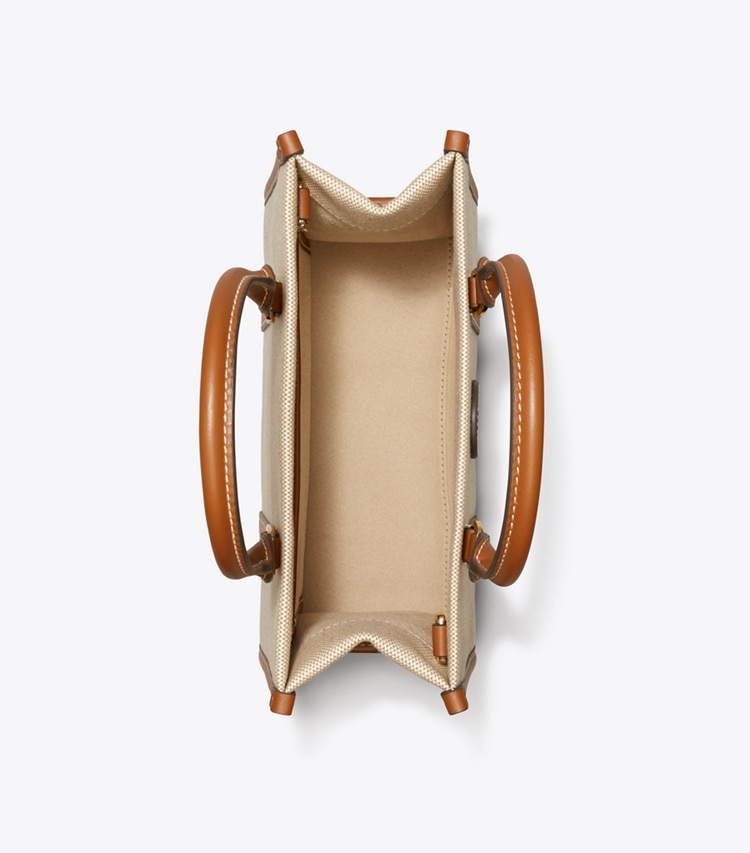 Tory Burch designer tote bags Small Cotton Canvas Tote in Canvas / Classic Cuoio / Classic Cuoio overhead