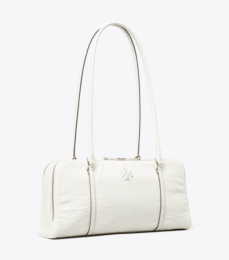 Tory Burch designer shoulder bags Small Crinkle Leather Marshmallow Satchel in White angle