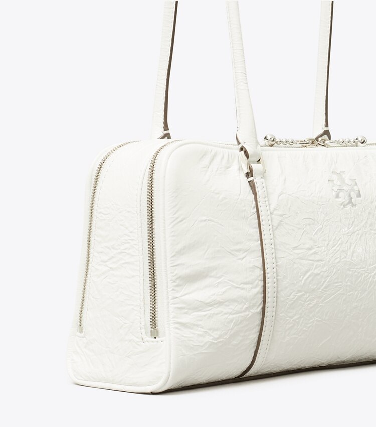 Tory Burch designer shoulder bags Small Crinkle Leather Marshmallow Satchel in White detail