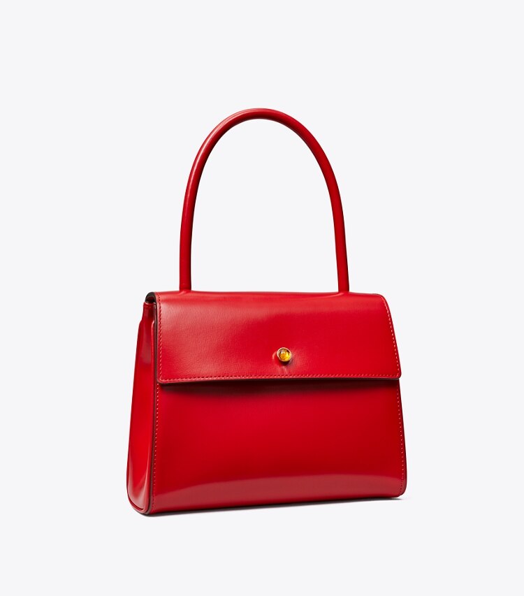 Tory Burch designer サッチェルバッグ スモールデビルバッグ in Warm Red angle