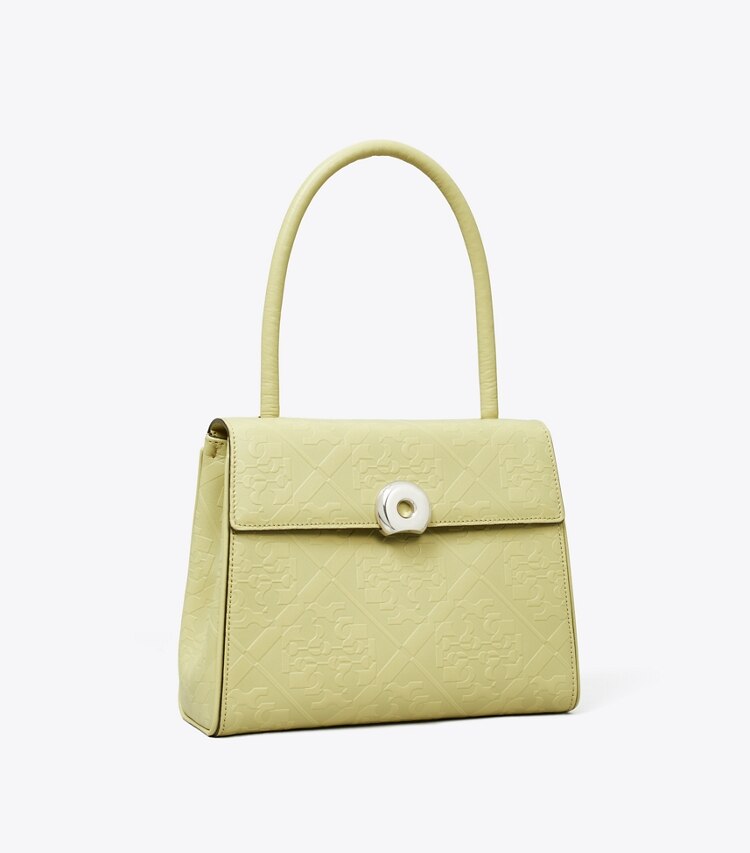 Tory Burch designer サッチェルバッグ デビル プリズムロゴ スモールバッグ in Taupe Green angle