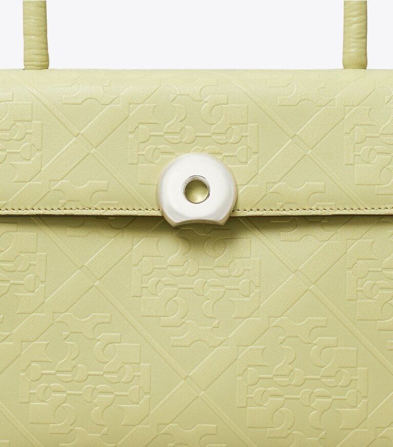 Tory Burch designer サッチェルバッグ デビル プリズムロゴ スモールバッグ in Taupe Green angle