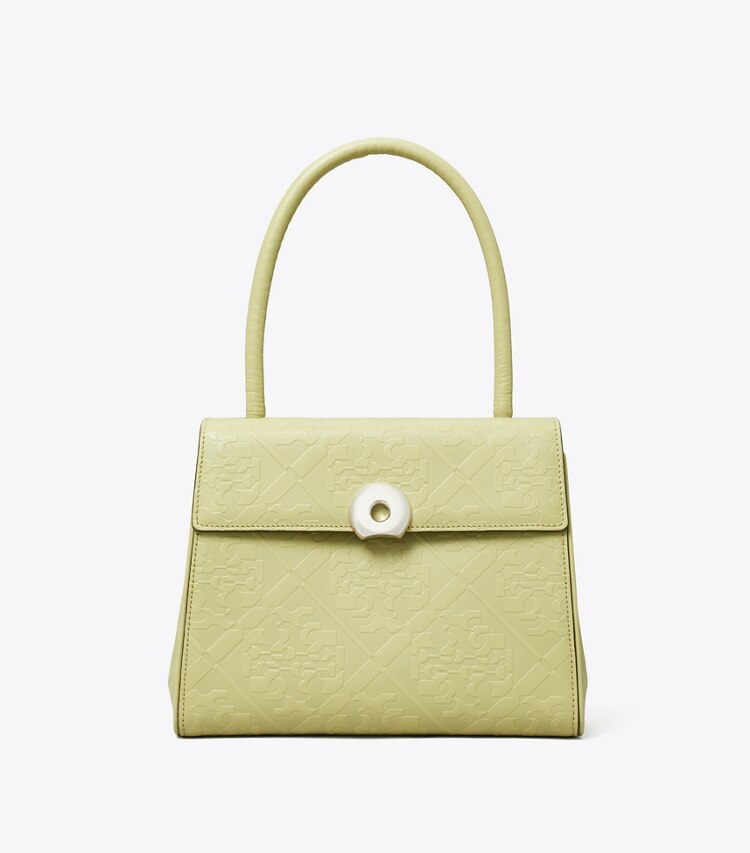 Tory Burch designer サッチェルバッグ デビル プリズムロゴ スモールバッグ in Taupe Green front