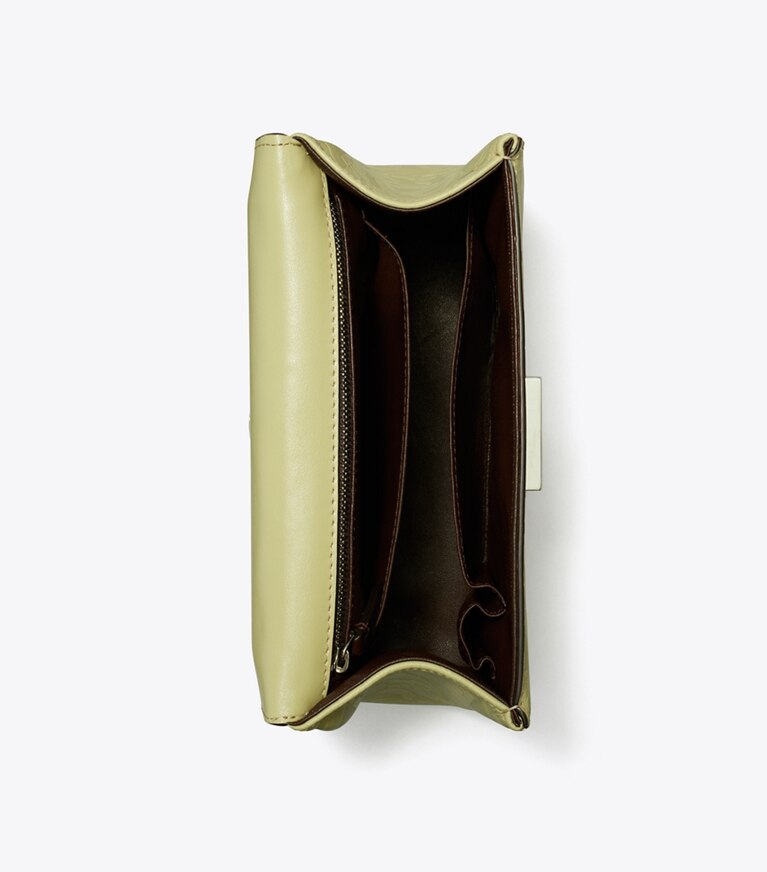 Tory Burch designer サッチェルバッグ デビル プリズムロゴ スモールバッグ in Taupe Green angle