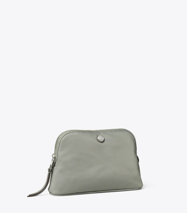 Tory Burch designer ポーチ ドーム ナイロン スモール コスメティックケース in Shale Rock angle