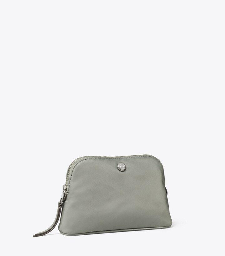 Tory Burch designer ポーチ ドーム ナイロン スモール コスメティックケース in Shale Rock angle